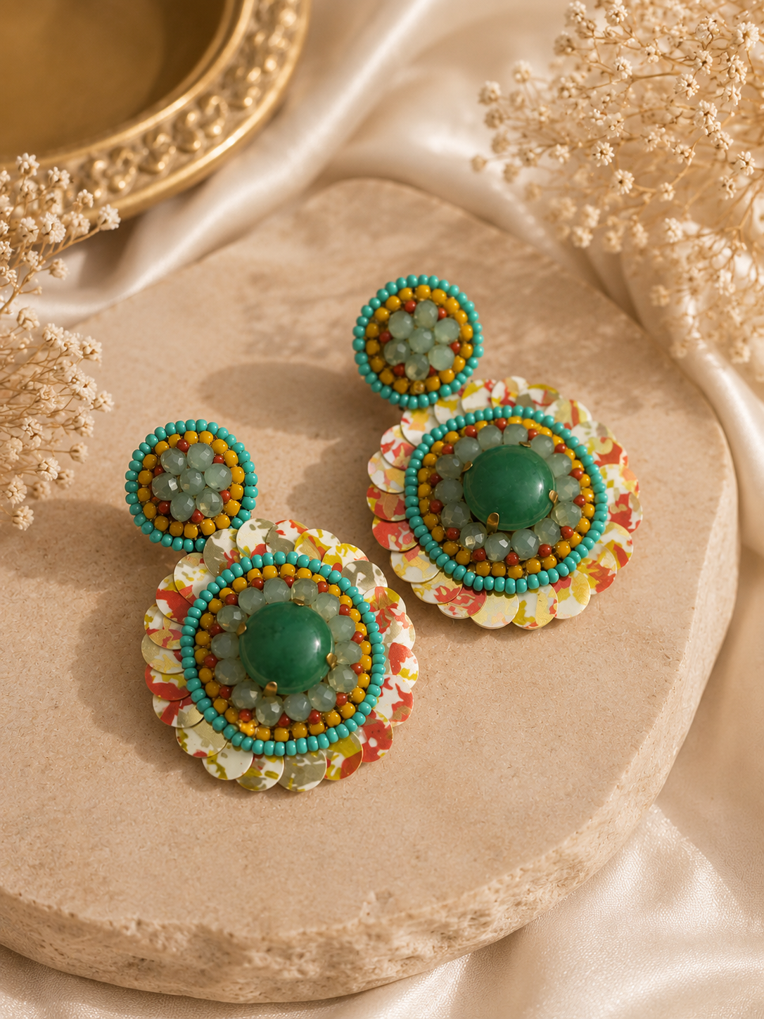 Amicaslexia Tropical Bloom Handcrafted Beaded Statement Earrings