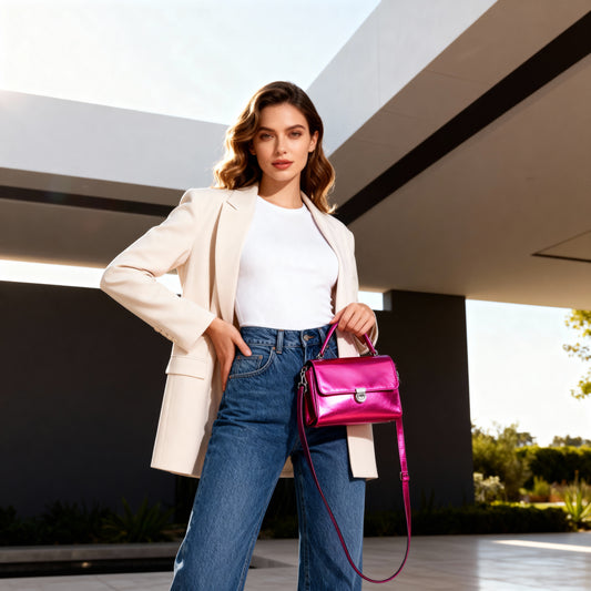 Women’s Metallic Pink Crossbody Sling Bag