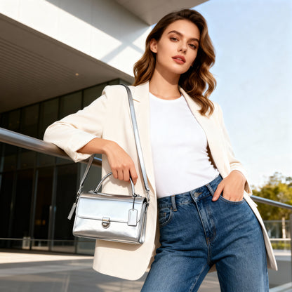 Women’s Metallic Silver Crossbody Sling Bag