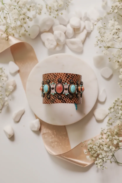 Amica Slexia Multicolor Stone Embellished Textured Cuff Bangle for Women