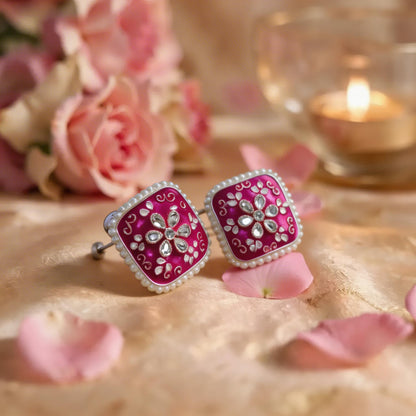 Dazelio Pink Floral Kundan Stud Earrings for Women