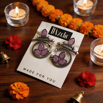 Dazelio Oxidised Silver Lavender Stone Ethnic Earrings