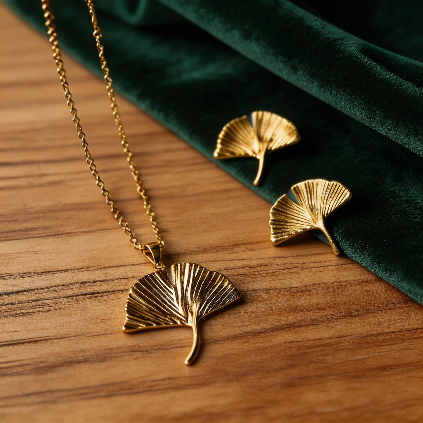 Dazelio Gold Leaf Necklace & Stud Earrings Set for Women