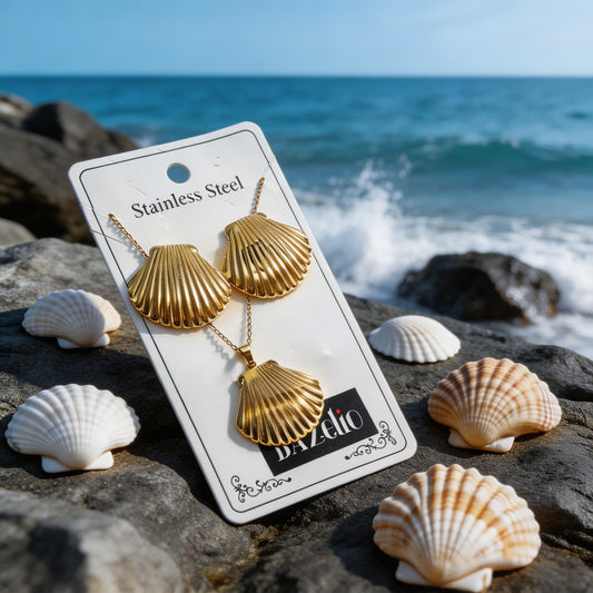 Dazelio Gold Shell Necklace & Stud Earrings Set for Women