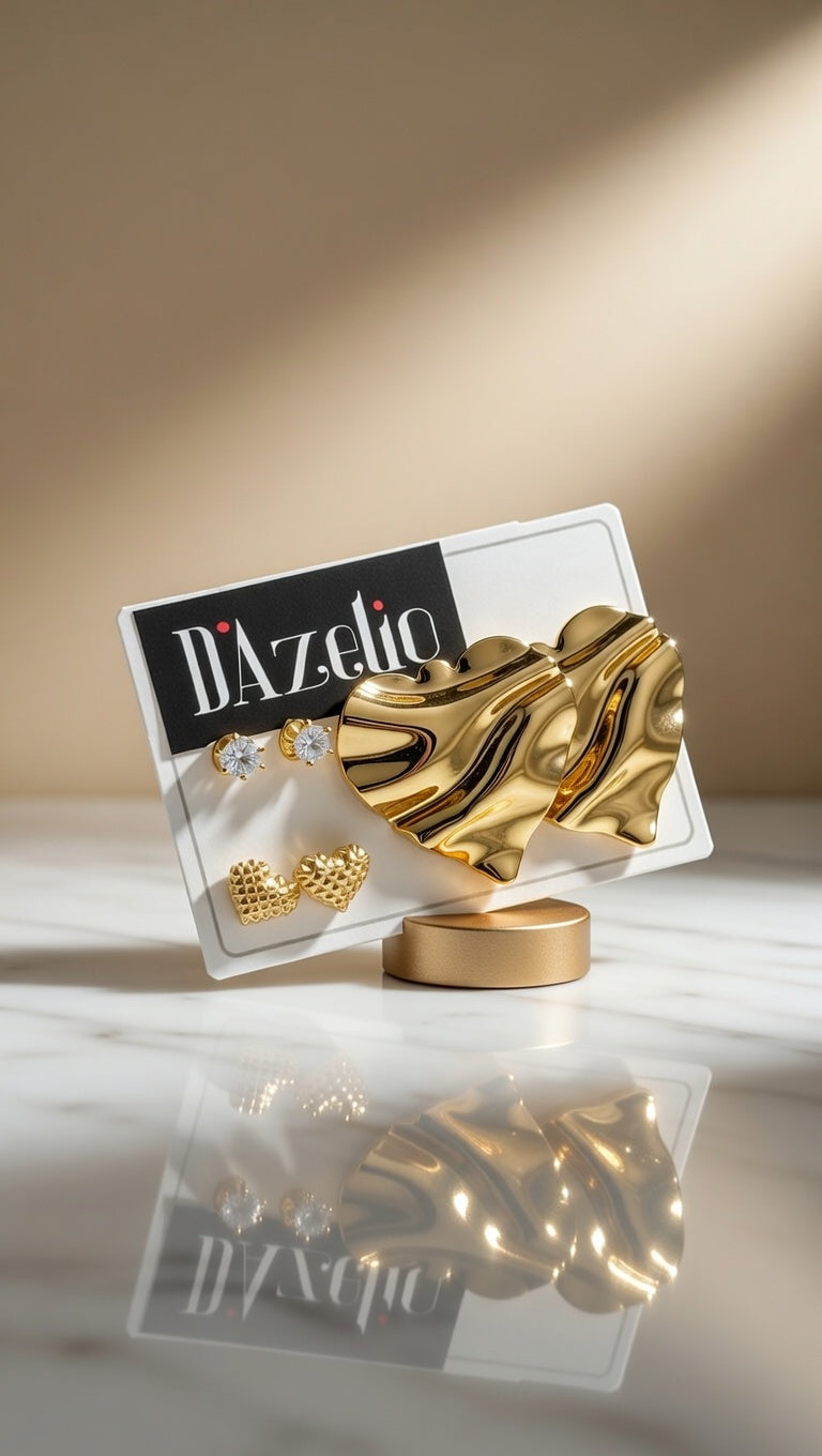 Dazelio Gold Statement Stud & Drop Earrings Set for Women
