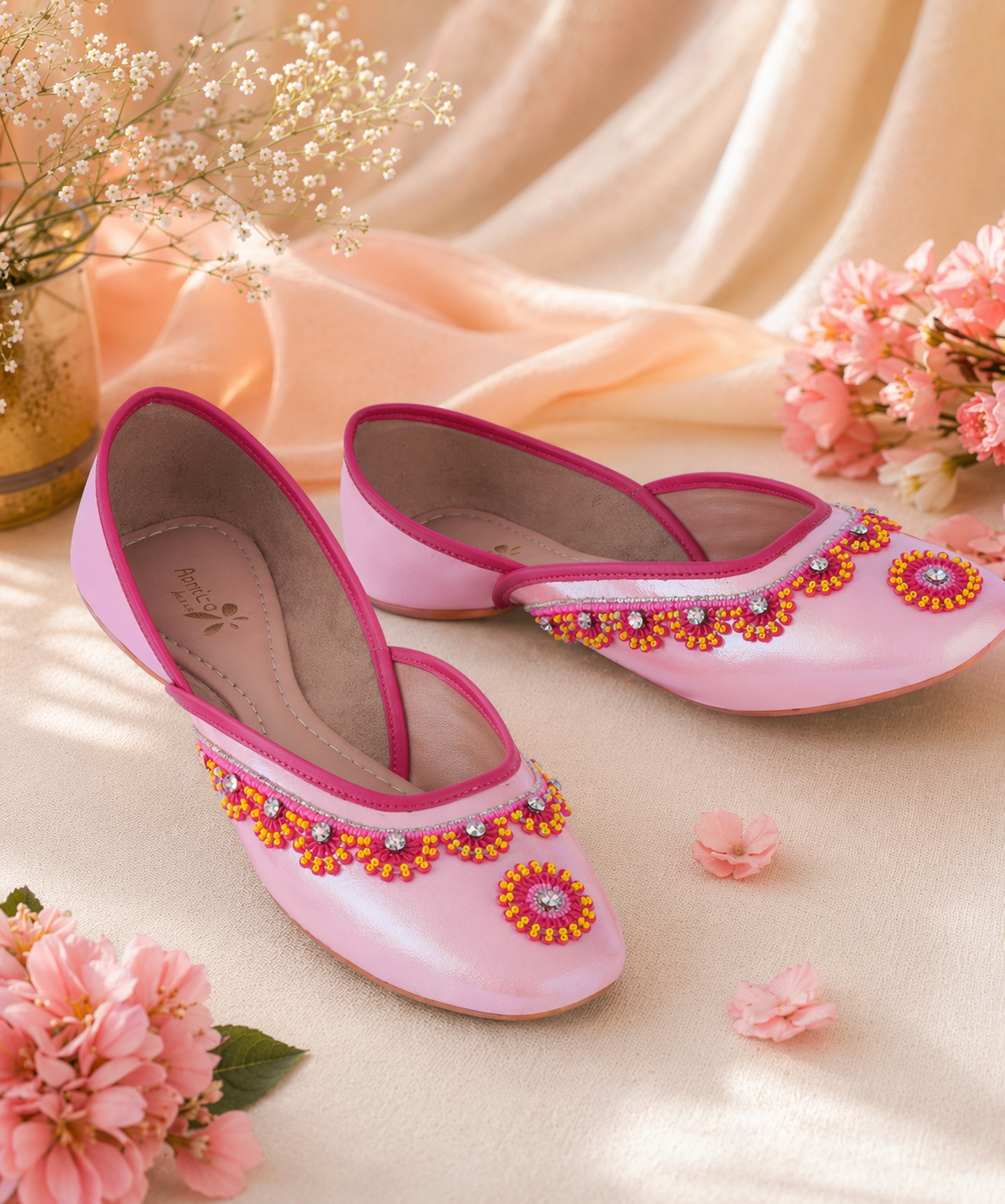 Amicaslexia Women’s Pastel Pink Embellished Ballerinas