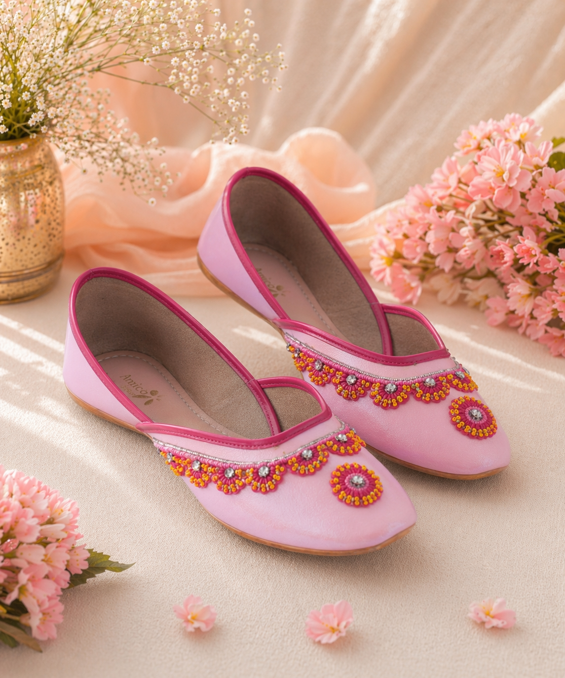 Amicaslexia Women’s Pastel Pink Embellished Ballerinas