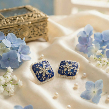Dazelio Teal Blue Kundan Floral Stud Earrings for Women