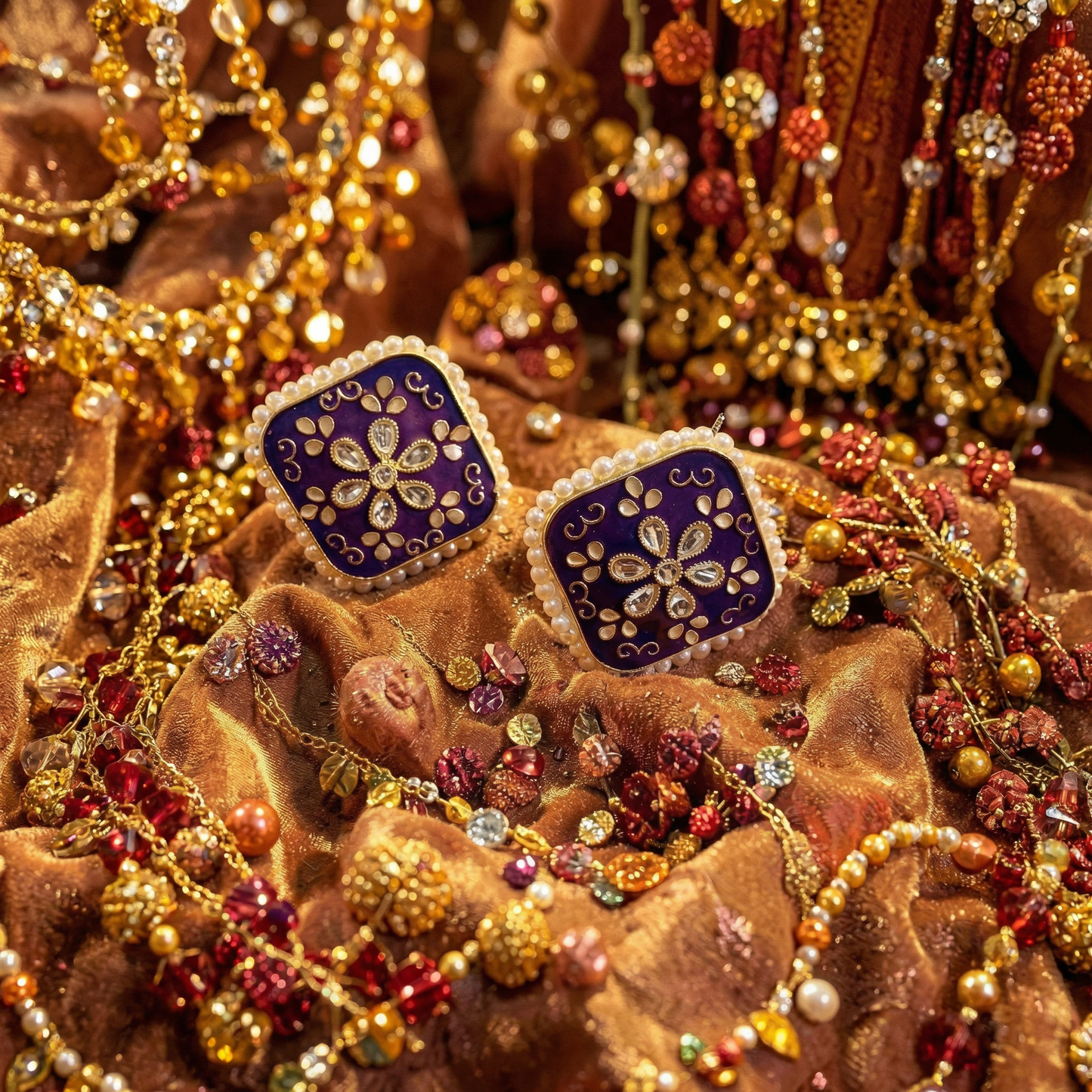 Dazelio Blue Kundan Floral Stud Earrings for Women