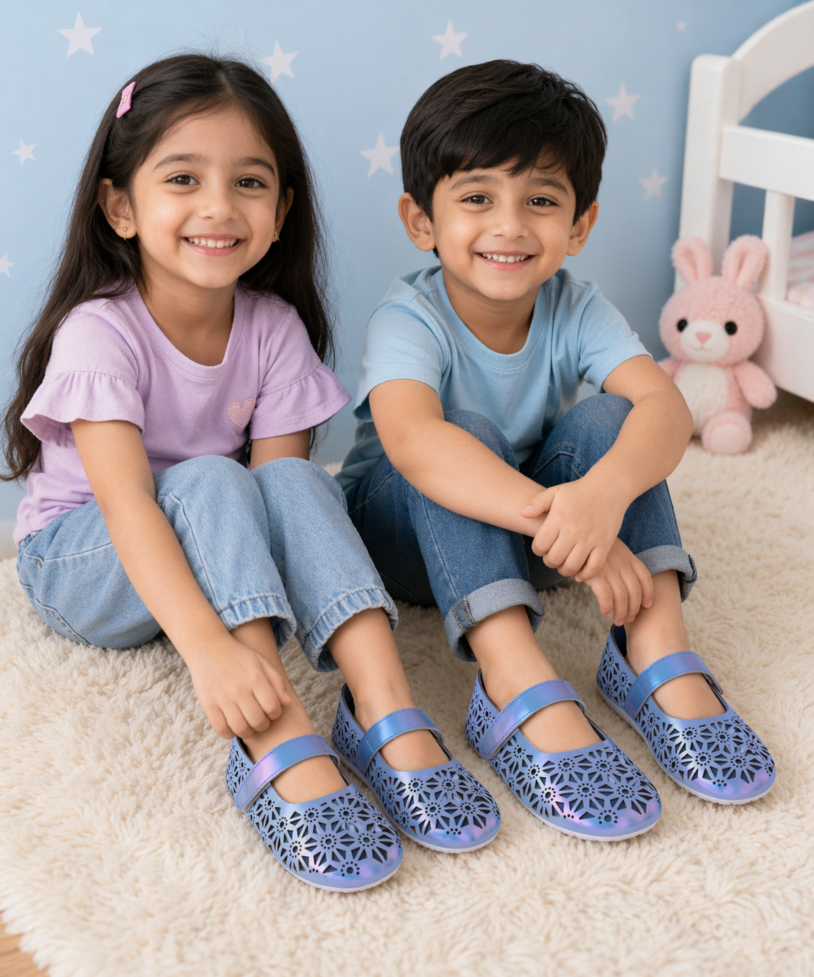 Amicaslexia Kids Metallic Blue Cutwork Ballerinas