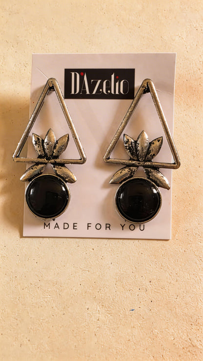 Dazelio Black Geometric Floral Drop Earrings for Women
