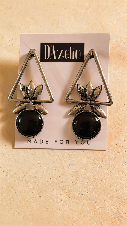 Dazelio Black Geometric Floral Drop Earrings for Women