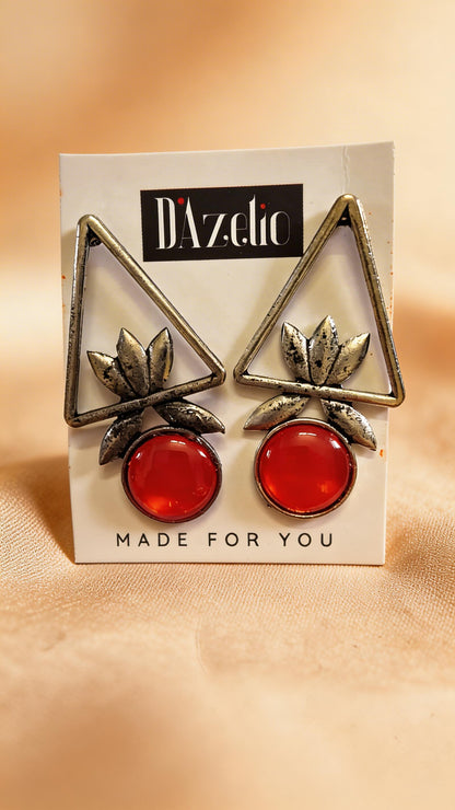 Dazelio Red Geometric Floral Drop Earrings for Women