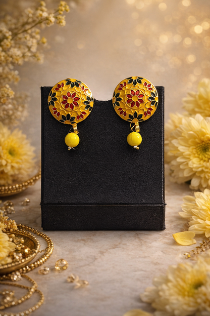 Dazelio Yellow Meenakari Floral Stud Earrings for Women