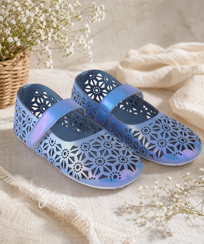 Amicaslexia Kids Metallic Blue Cutwork Ballerinas