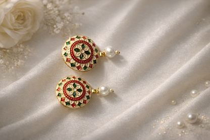 Dazelio White Meenakari Floral Stud Earrings for Women