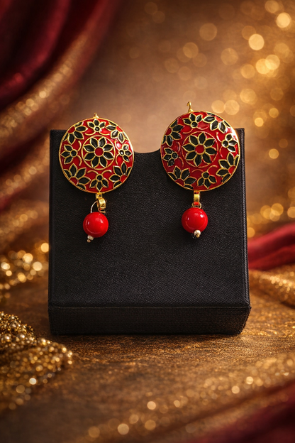 Dazelio Red Meenakari Floral Stud Earrings for Women