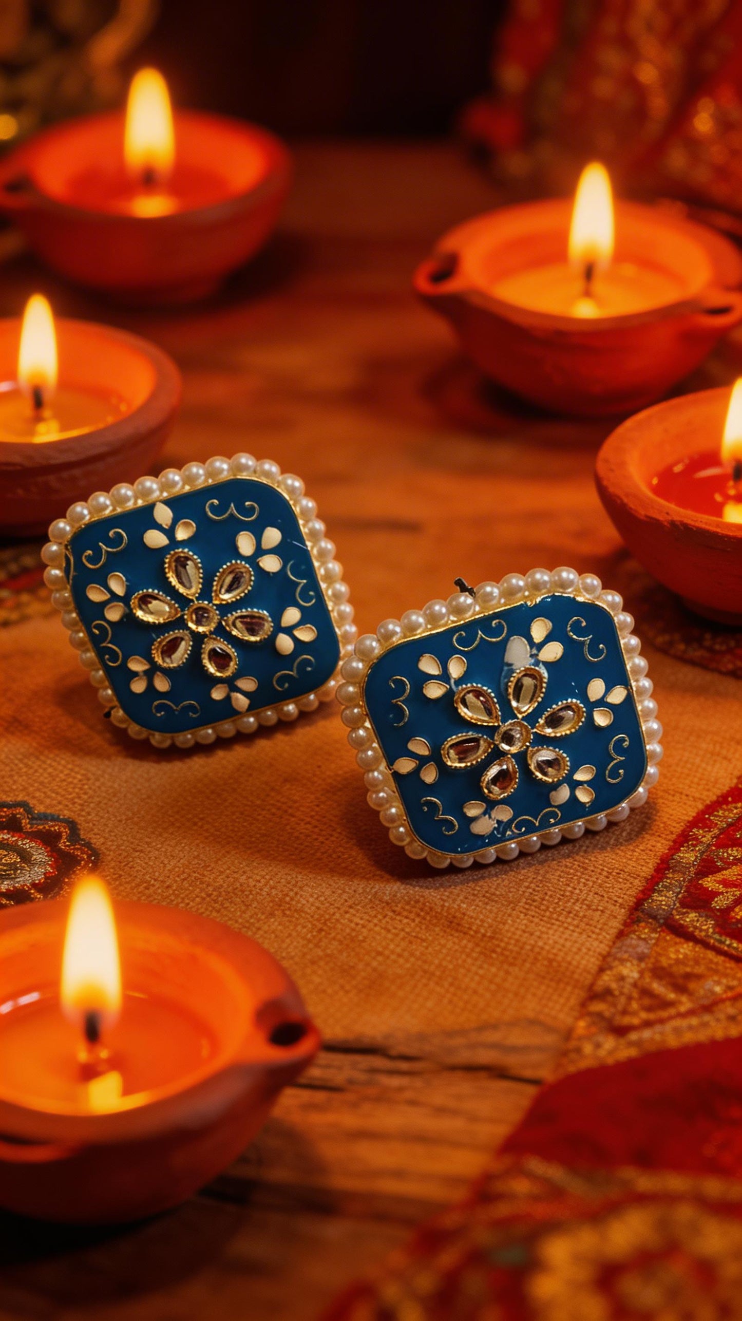 Dazelio Teal Blue Kundan Floral Stud Earrings for Women