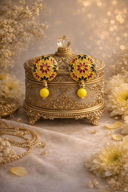 Dazelio Yellow Meenakari Floral Stud Earrings for Women
