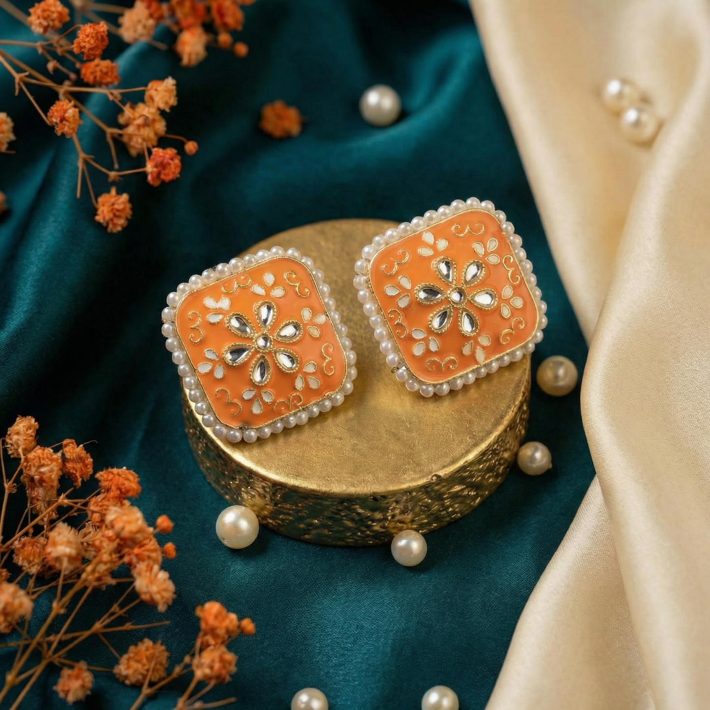 Dazelio Royal Blue Kundan Floral Stud Earrings for Women