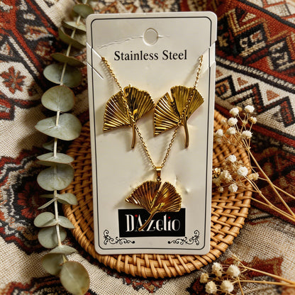 Dazelio Gold Leaf Necklace & Stud Earrings Set for Women