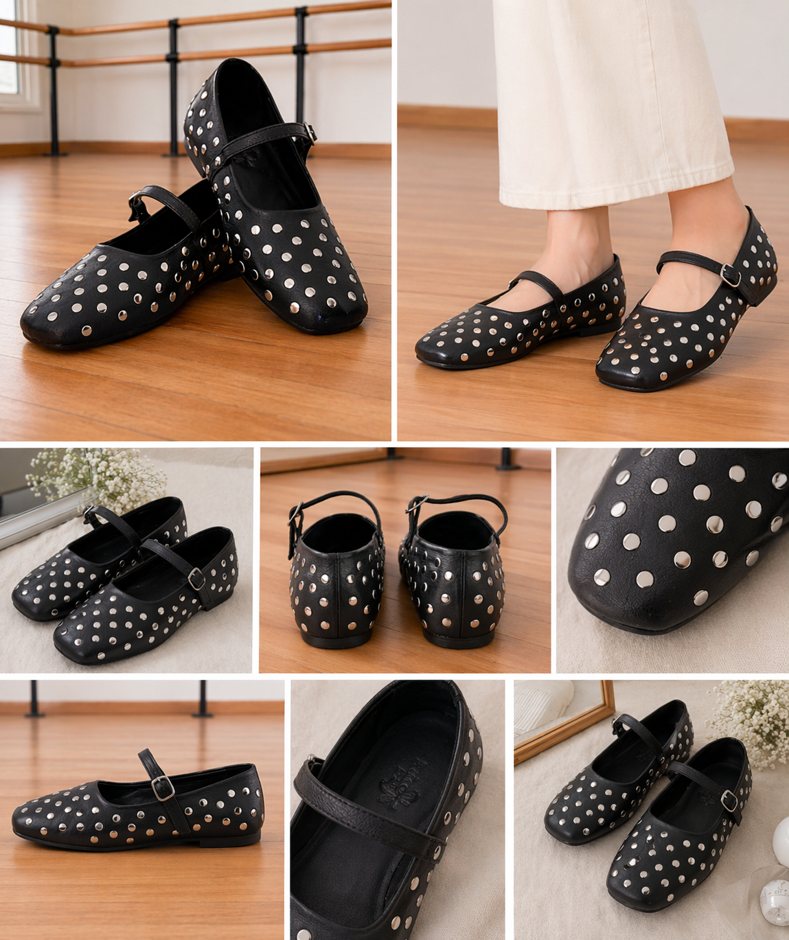 Women’s Black Polka Dot Strap Ballerinas