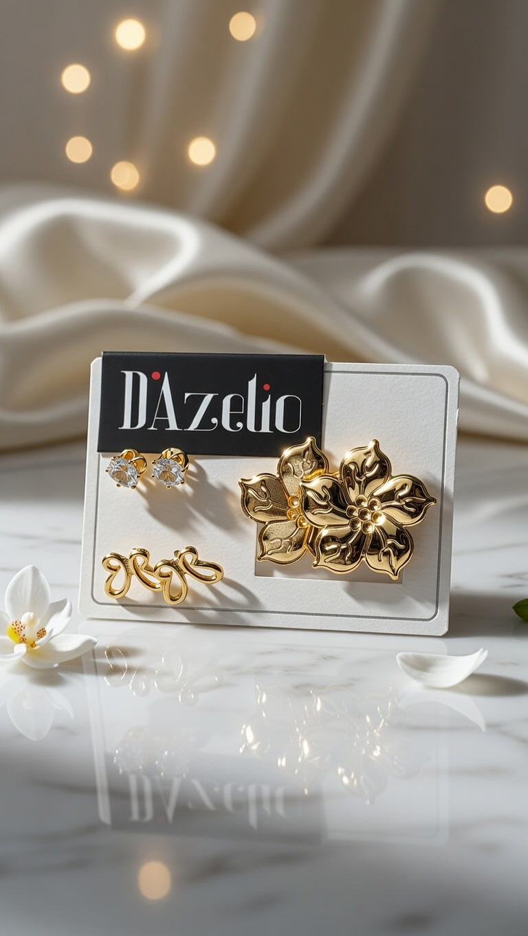 Dazelio Gold Floral Stud Earrings Combo for Women
