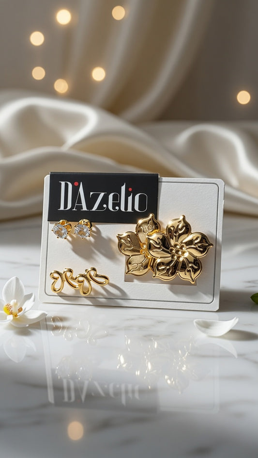 Dazelio Gold Floral Stud Earrings Combo for Women