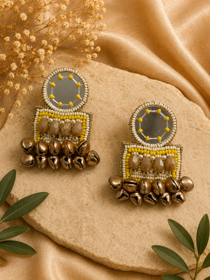 Amicaslexia Mirror Bell Beaded Statement Earrings