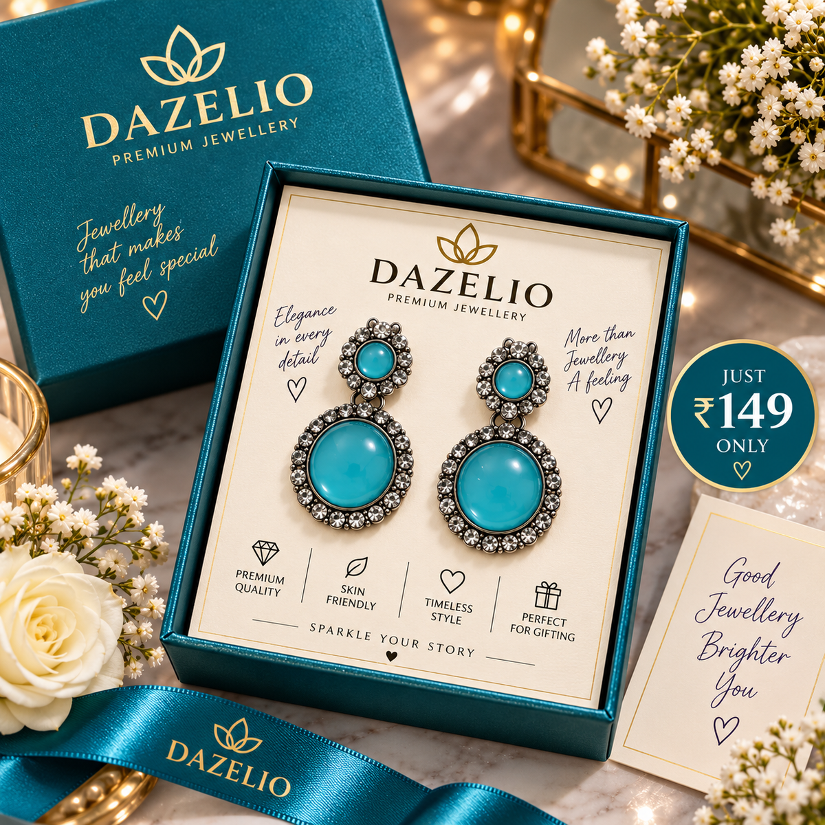 Amica Slexia Turquoise Blue & Silver Statement Earrings