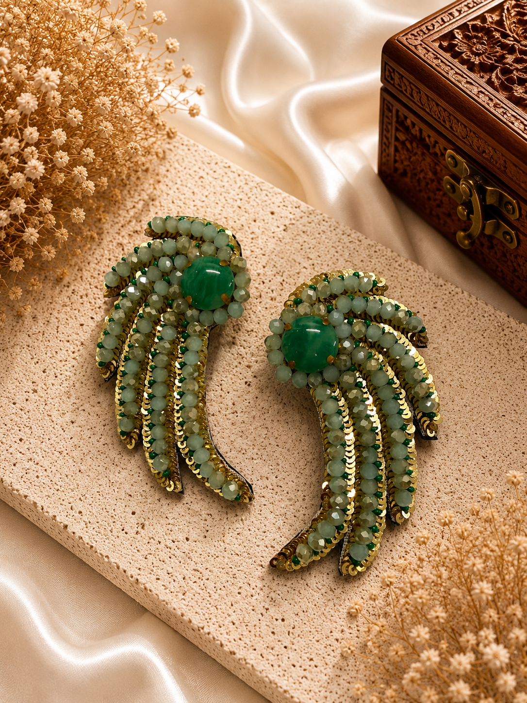 Amicaslexia Emerald Green Beaded Statement Earrings