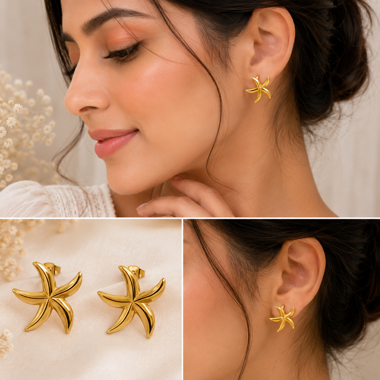 Dazelio Gold-Tone Starfish Stud Earrings for Women
