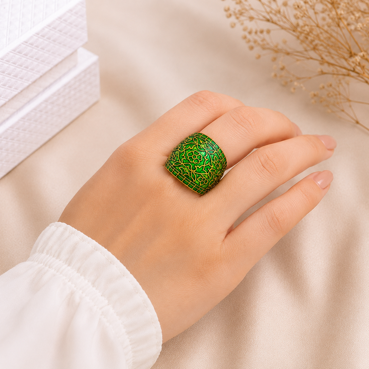 Dazelio Green Floral Antique Ring for Women