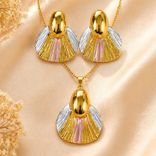 Dazelio Women's Premium Tri-Tone Statement Pendant Necklace & Stud Earrings Set