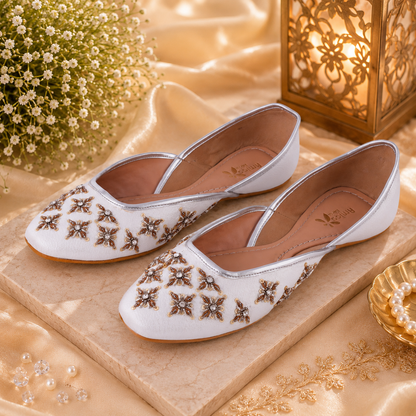 Amica Slexia Ivory Gold Embroidered Festive Jutti