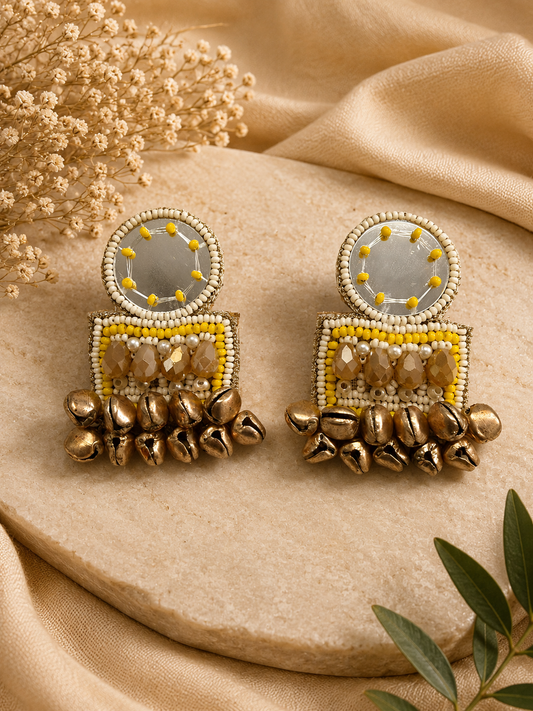 Amicaslexia Mirror Bell Beaded Statement Earrings