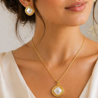 Dazelio Gold-Tone Pearl Stainless Steel Jewellery Set for Women