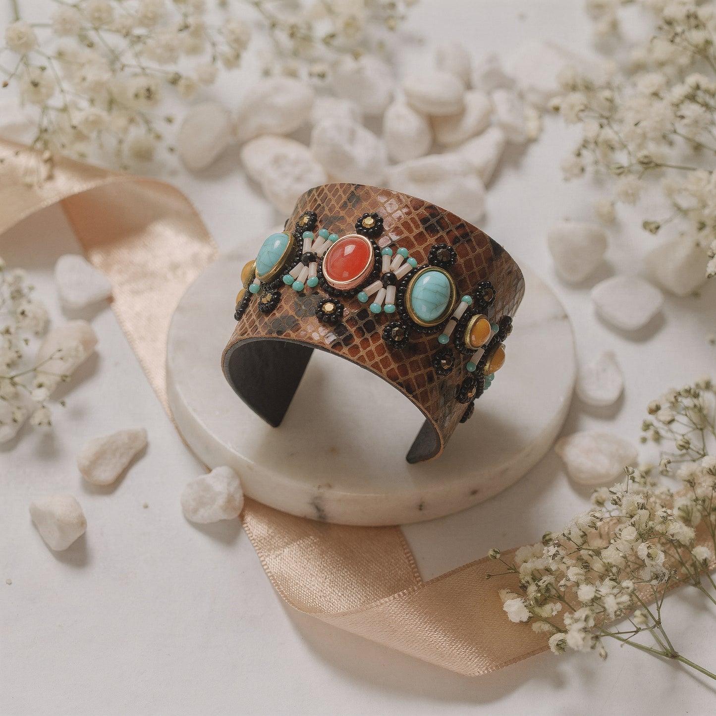 Amica Slexia Multicolor Stone Embellished Textured Cuff Bangle for Women