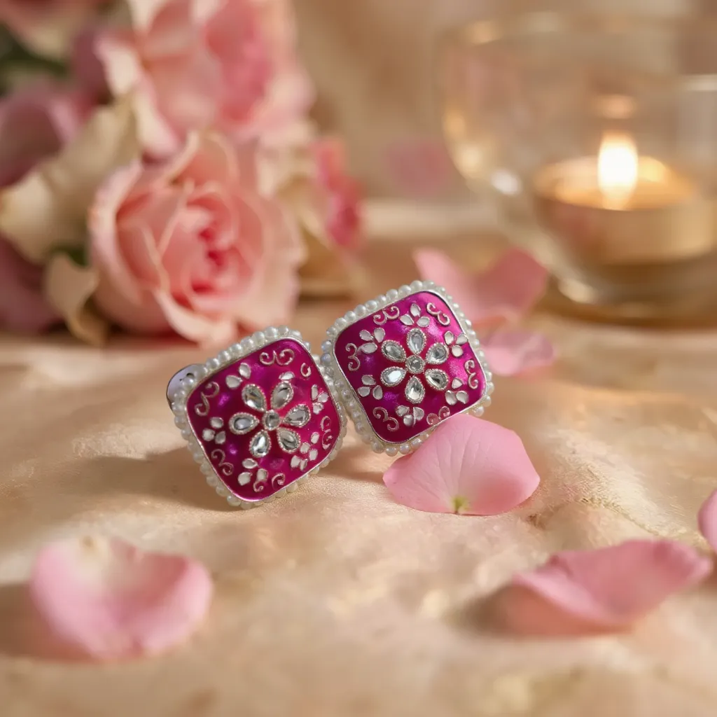 Dazelio Pink Floral Kundan Stud Earrings for Women