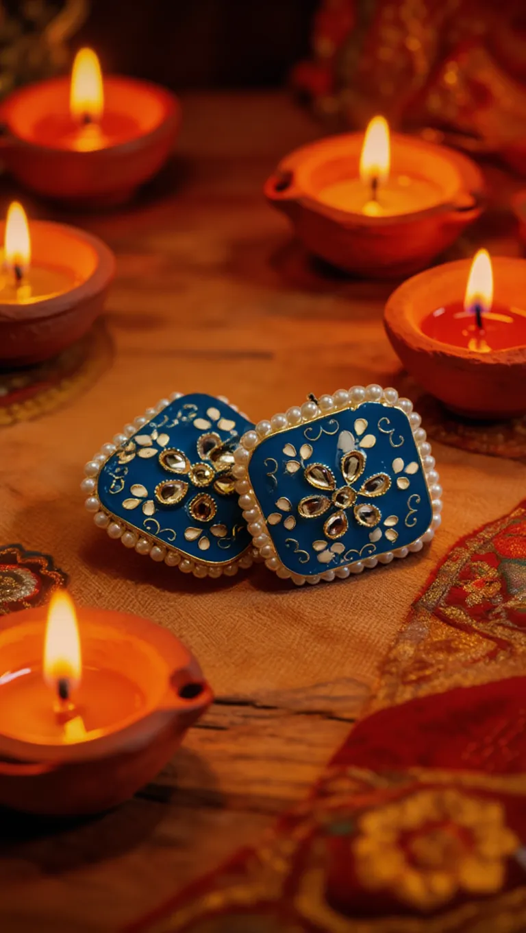 Dazelio Teal Blue Kundan Floral Stud Earrings for Women