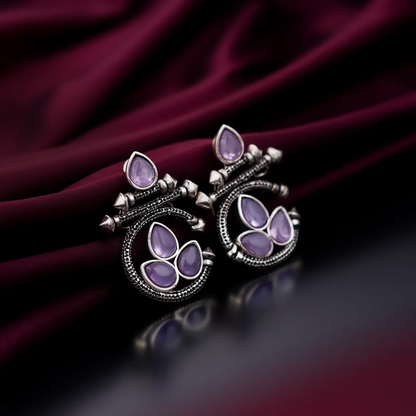 Dazelio Oxidised Silver Lavender Stone Ethnic Earrings