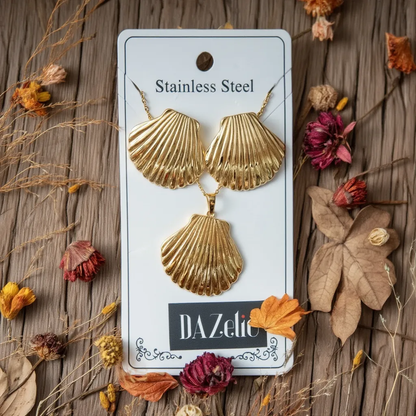 Dazelio Gold Shell Necklace & Stud Earrings Set for Women