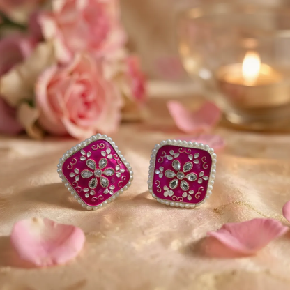 Dazelio Pink Floral Kundan Stud Earrings for Women