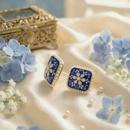 Dazelio Teal Blue Kundan Floral Stud Earrings for Women