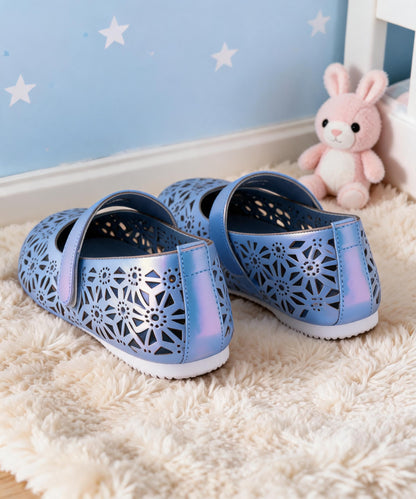 Amicaslexia Kids Metallic Blue Cutwork Ballerinas