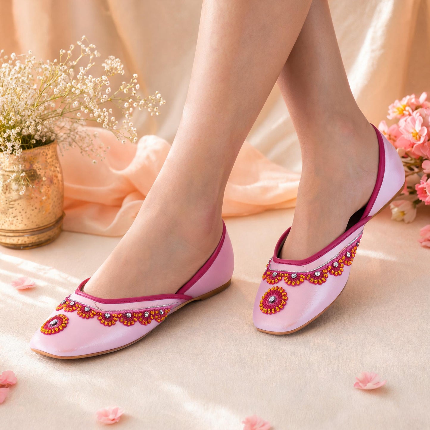 Amicaslexia Women’s Pastel Pink Embellished Ballerinas