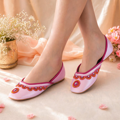 Amicaslexia Women’s Pastel Pink Embellished Ballerinas