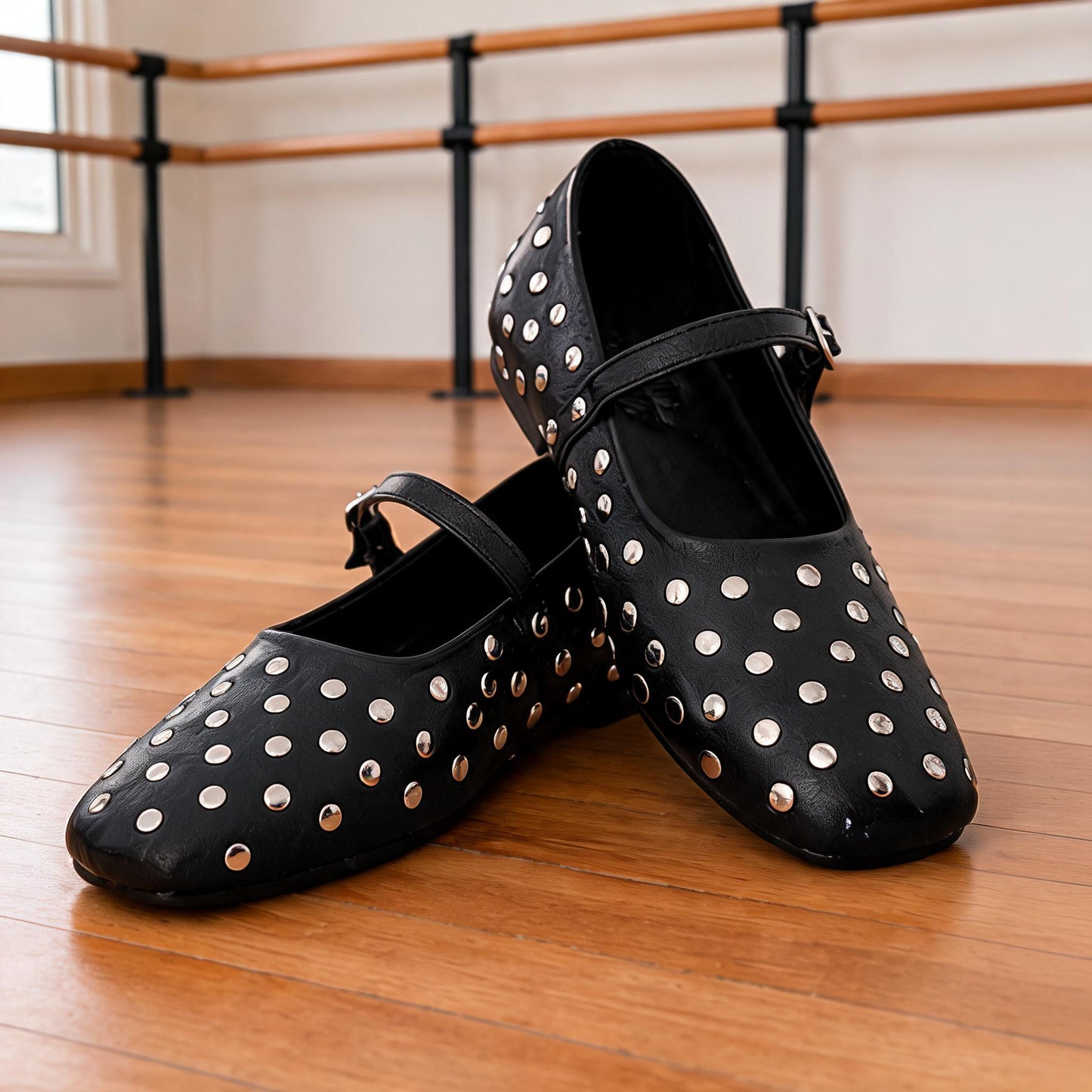 Women’s Black Polka Dot Strap Ballerinas