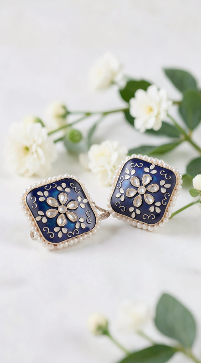 Dazelio Blue Kundan Floral Stud Earrings for Women