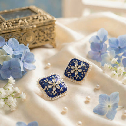 Dazelio Teal Blue Kundan Floral Stud Earrings for Women